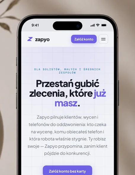 Strona Zapyo otwarta na ekranie iPhone’a
